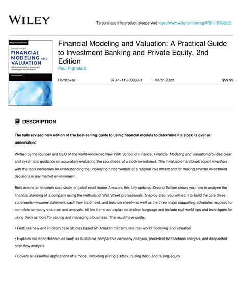 Wiley Financial Modeling And Valuation A Practical Guide To Investment