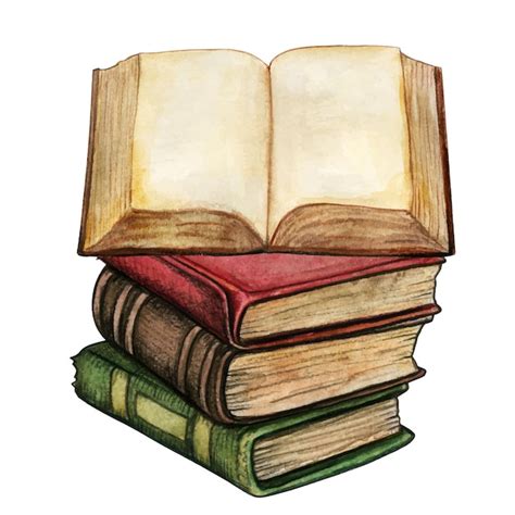 Premium Vector Watercolor Ancient Stack Of Books With Open Book