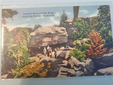 Vintage Postcard Balanced Rock And Sky Bridge Rock City Gardens Lookout