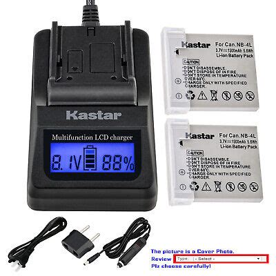 Kastar Battery LCD Fast Charger For Canon NB 4L NB 4LH PowerShot SD750