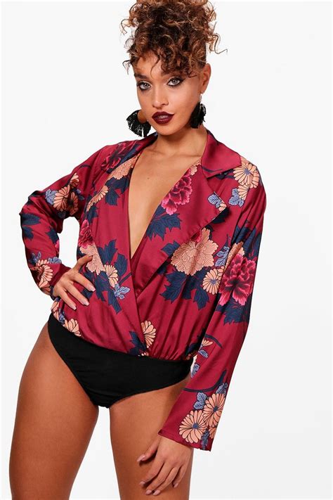 Floral Long Sleeve Wrap Bodysuit Boohoo Uk