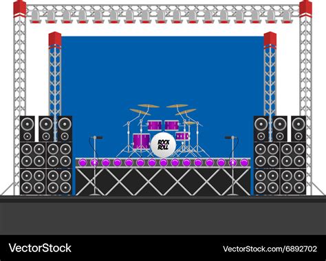 Big concert stage with speakers and drums Vector Image