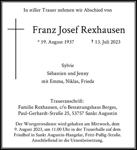 Traueranzeigen Von Franz Josef Rexhausen GA Trauer De