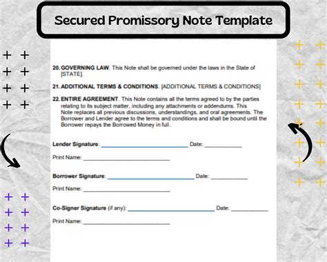 Secured Promissory Note Form Secured Promissory Note Template Editable Pdf File Etsy