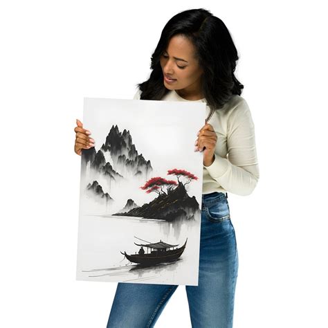 PRINTABLE Chinese Ink Painting Mountains and River Landscape Wall Art ...