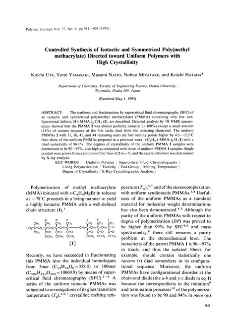 Pdf Controlled Synthesis Of Isotactic And Symmetrical Poly Methyl