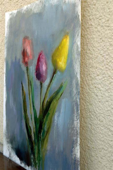 Colorful flower Tulip Art Painting on Paper Original Artwork Oil ...