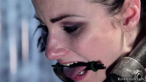 Brunette On Device Bondage Vibrated