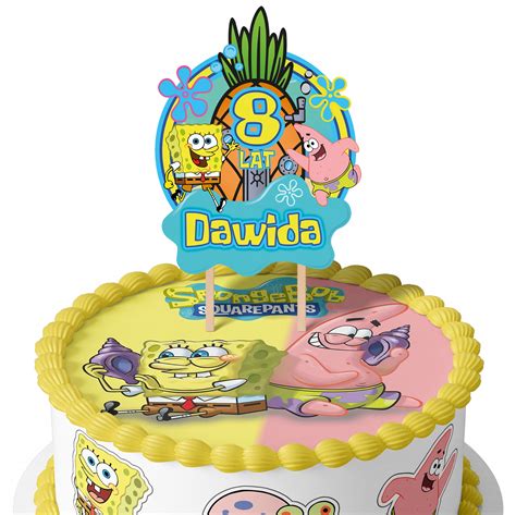 Topper Urodzinowy na TORT z SPONGEBOB Imię BAJKA KANCIASTOPORTY