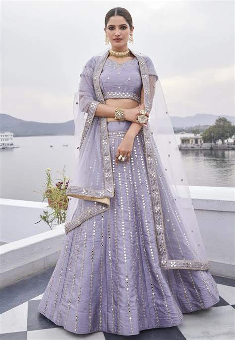 Lilac Mirror Work Wedding Lehenga Choli Indian Heavy Anarkali Lehenga