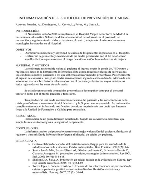 Informatización Del Protocolo De Prevención De Caidas