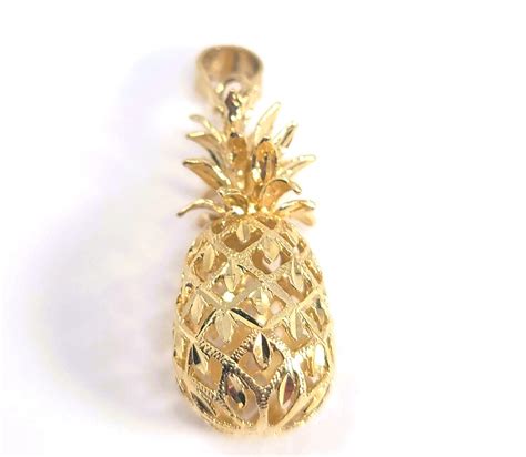 14k Solid Gold Pineapple Pendant Genuine 14kt Yellow Gold Etsy