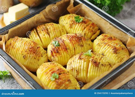 Hasselback Potatoes Typical Swedish Cuisine Stock Image Image Of