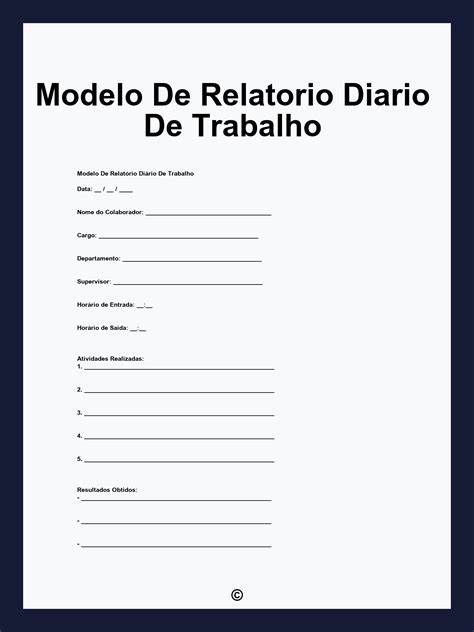 Modelo De Relatorio Diario De Trabalho