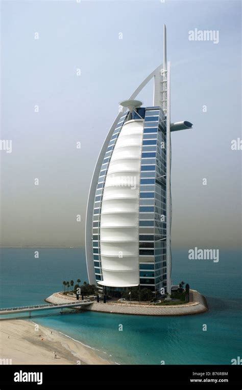 View of the 'sail-shaped' Burj Al Arab Hotel and Jumeirah Beach, Dubai ...