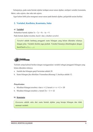 Modul Mengenal Bentuk Aljabar Pdf