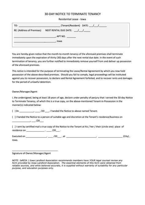 30 Day Notice To Terminate Tenancy Template Printable Pdf Download