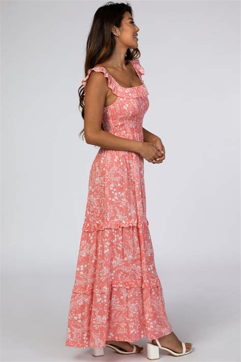 Pink Floral Ruffle Smocked Maxi Dress Pinkblush