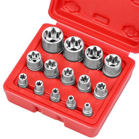 14pc E Torx Socket Set Female Start Bit External Hex Torque E4 E24 With Case Ebay