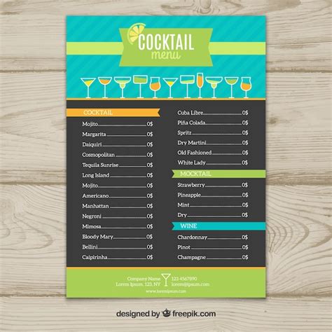 Free Vector Modern Cocktail Menu