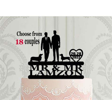 Fully Custom Gay Wedding Cake Topper Grooms Silhouette Topper Personalised Lgbt Wedding