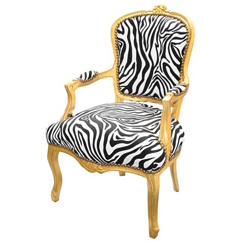 Fauteuil Baroque De Style Louis Xv Tissu Zebre Et Bois Dor