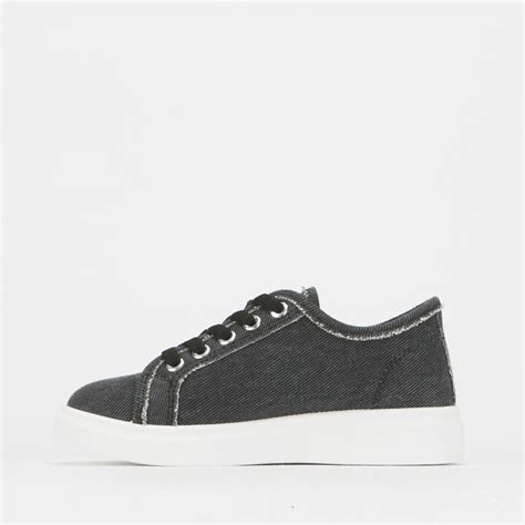 Girls Black Washed Canvas Lace Up Charcoal Tomy Takkies South Africa