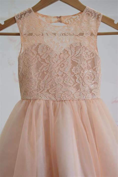 Nude Pink Lace Tulle Flower Girl Dress Etsy
