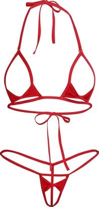 YOOJIA Womens Tiny Micro Tie Side Thong Bikini G String See Through Piece Lingerie Set Red One