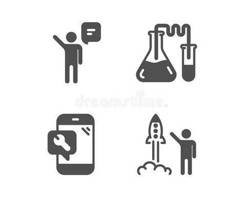 Chemistry Lab Phone Repair And Agent Icons Launch Project Sign