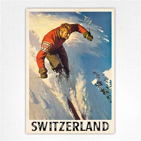 Switzerland Ski Poster Vintage Swiss Skiing Poster