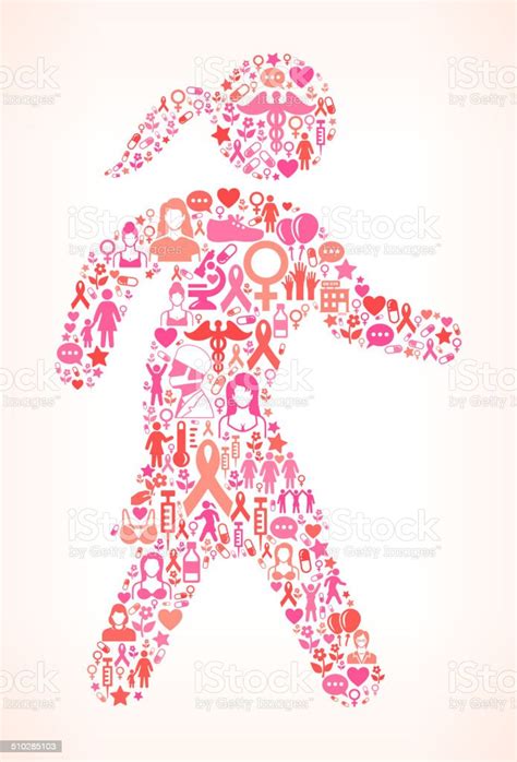 Woman Walk For Breast Cancer Awareness Vector Ikon Antarmuka Pola