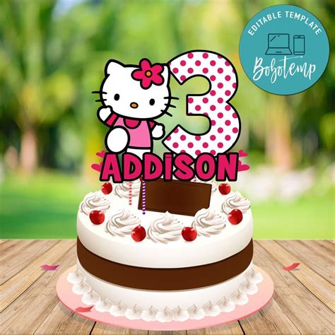 Hello Kitty Birthday Cake Topper Template Printable DIY | Createpartylabels