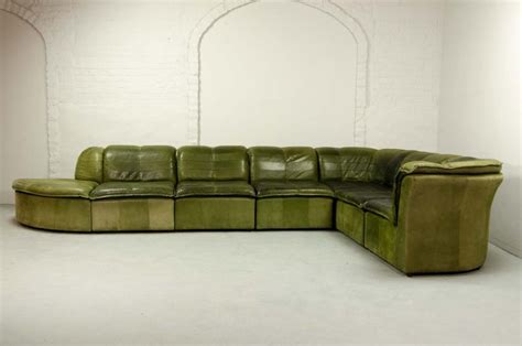 Mid Century Modular Patchwork Sofa By Laauser In Olive Green Nubuck