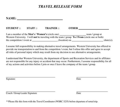 Travel Waiver Form Template