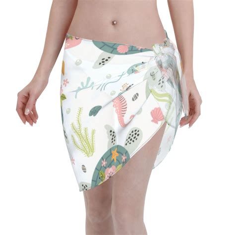 Coaee Turtle And Sea Life Women S Short Sarongs Beach Wrap Sheer Bikini Wraps Chiffon Cover Ups