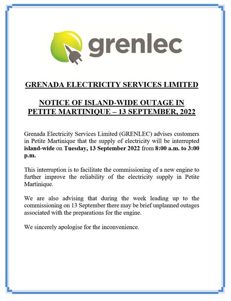 Notice of Island-Wide Outage in Petite Martinique – 13 September, 2022 ...