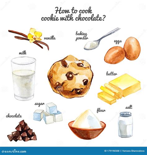 Watercolor How To Cook Chocolate Muffin Hand Drawn Illustration