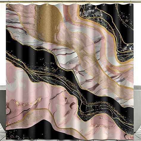 Chic Pink Black And Gold Marble Shower Curtain With Glitter Accents For