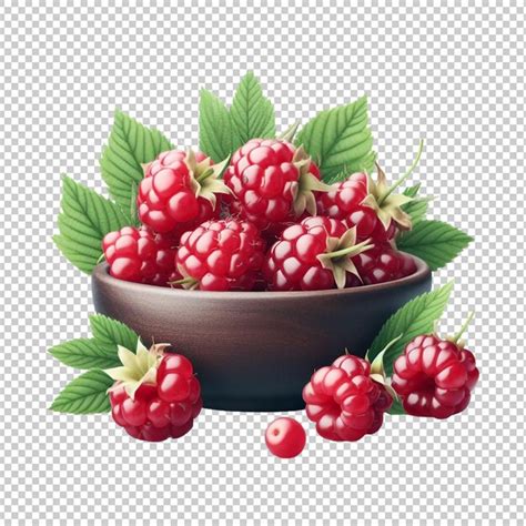 Premium PSD Raspberry With Leaves Isolated On Transparent Background