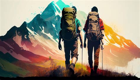 Premium Ai Image Couple Of Hikers With Backpack Generate Ai