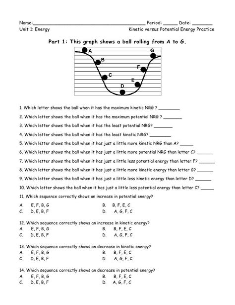 Potential And Kinetic Energy Worksheet With Answers Potentia