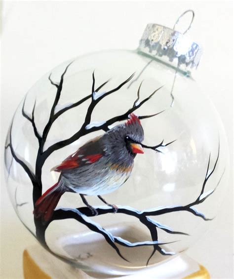 Cardinal Ornament Hand Painted Glass Holiday Christmas Tree Etsy