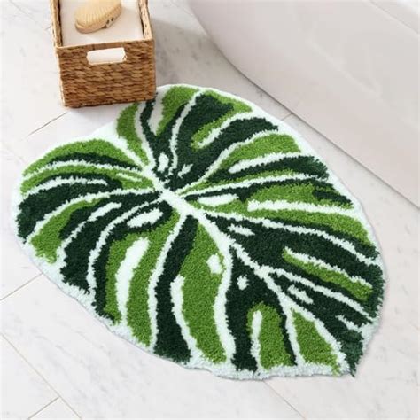 Panstar Large Monstera Leaf Bath Mat Non Slip Green Plant