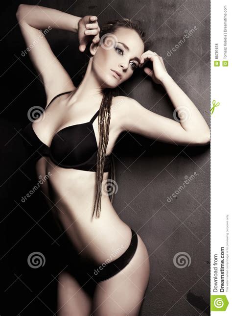 Beautiful And Woman Wearing Black Lingerie Stock Photo Image Of