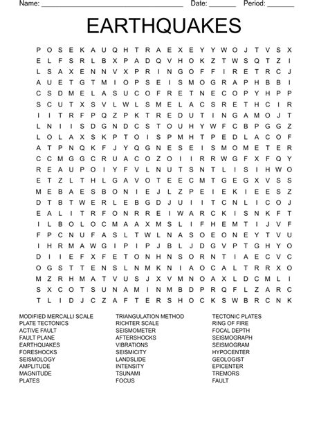 Earthquakes Word Scramble WordMint