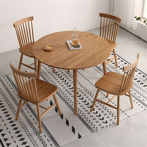 Modern Oak Wood Dining Set 1/5 Pcs Brown Dinette Set with Wooden Chairs ...