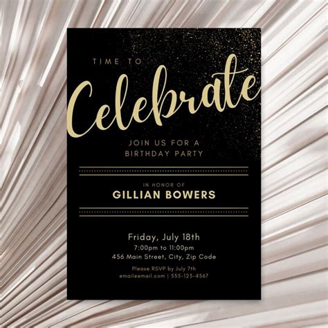 Black and Gold Party Invitations Adult Birthday Invitation Canva ...