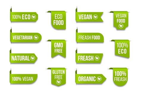 Vegane Icon Set Logos Und Abzeichen Naturprodukt Premium Vektor