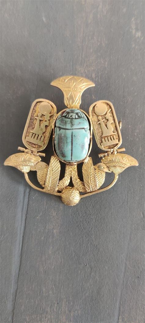 Large Egyptian Revival Scarab Antique Pin Gem